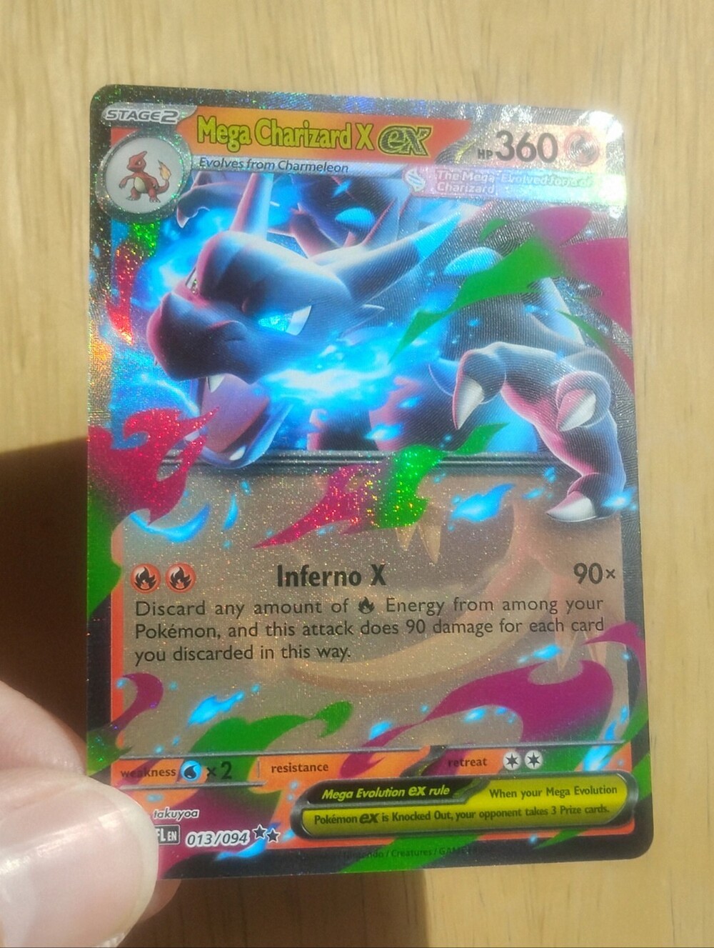 Mint 2025 Holo Mega Charizard X EX 013/094 Phantasmal Flames Pokemon Card